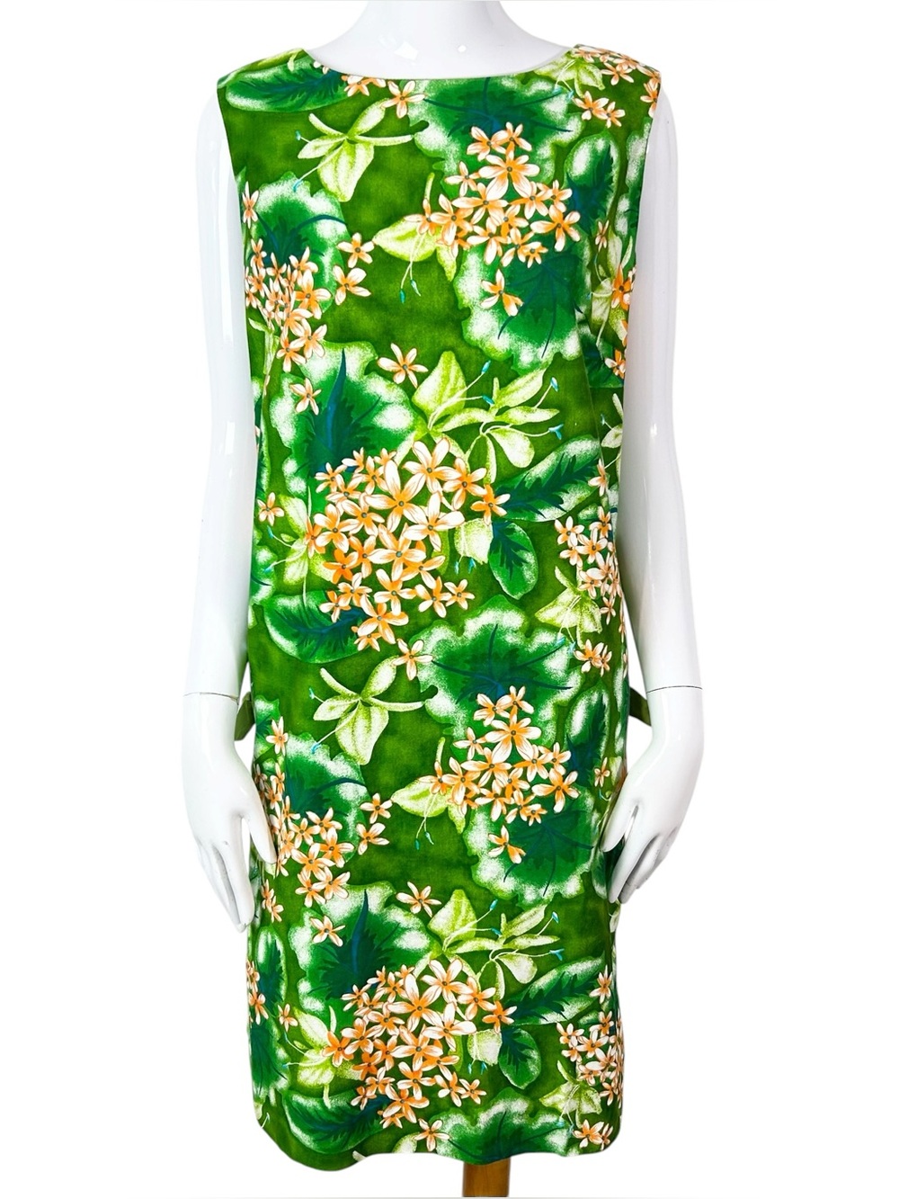 Vintage 1960s Royal Hawaiian Floral Print Shift Dress Large